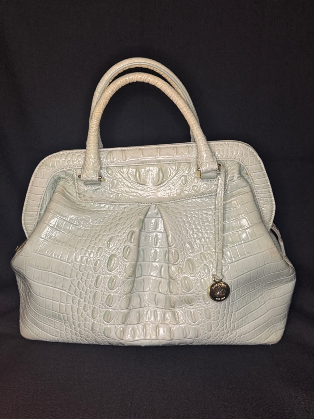 Brahmin Embossed Croc Satchel Bag Light Blue/Ice
